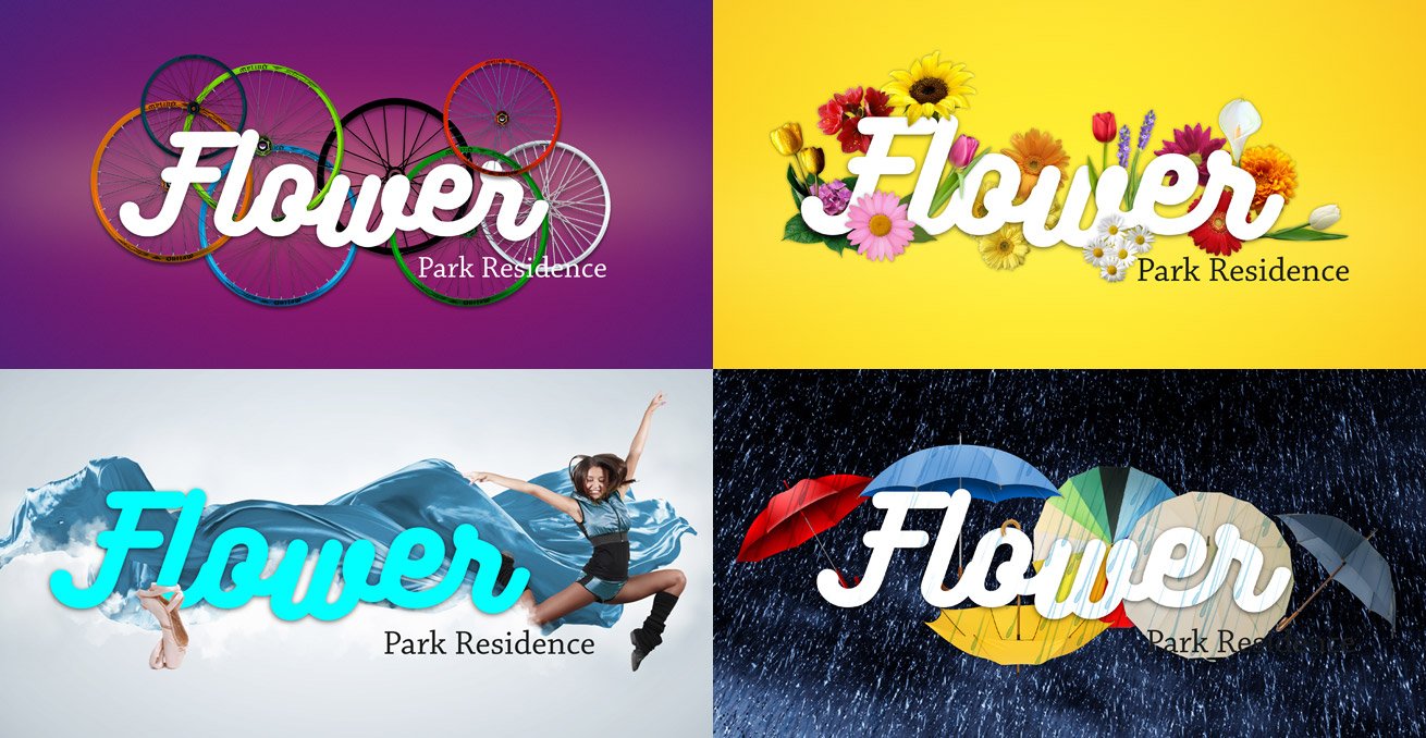 Processo de construção da logo do Flower Park